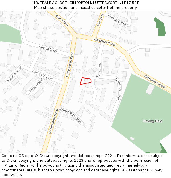 18, TEALBY CLOSE, GILMORTON, LUTTERWORTH, LE17 5PT: Location map and indicative extent of plot