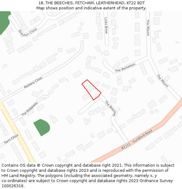 18, THE BEECHES, FETCHAM, LEATHERHEAD, KT22 9DT: Location map and indicative extent of plot