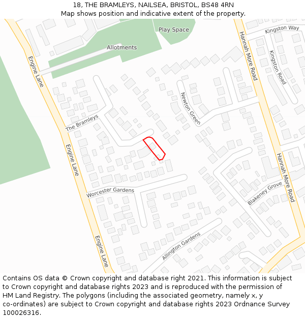 18, THE BRAMLEYS, NAILSEA, BRISTOL, BS48 4RN: Location map and indicative extent of plot