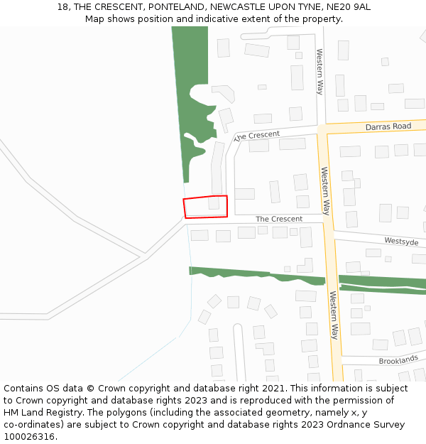 18, THE CRESCENT, PONTELAND, NEWCASTLE UPON TYNE, NE20 9AL: Location map and indicative extent of plot