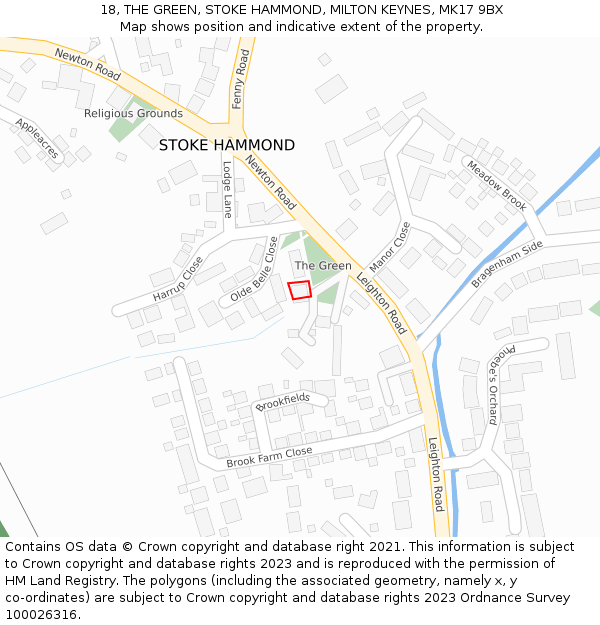 18, THE GREEN, STOKE HAMMOND, MILTON KEYNES, MK17 9BX: Location map and indicative extent of plot