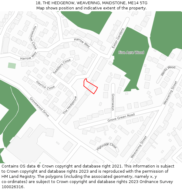 18, THE HEDGEROW, WEAVERING, MAIDSTONE, ME14 5TG: Location map and indicative extent of plot