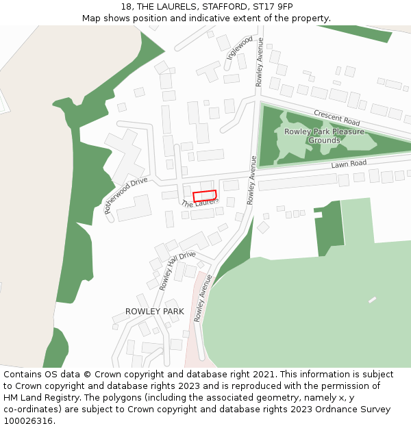 18, THE LAURELS, STAFFORD, ST17 9FP: Location map and indicative extent of plot