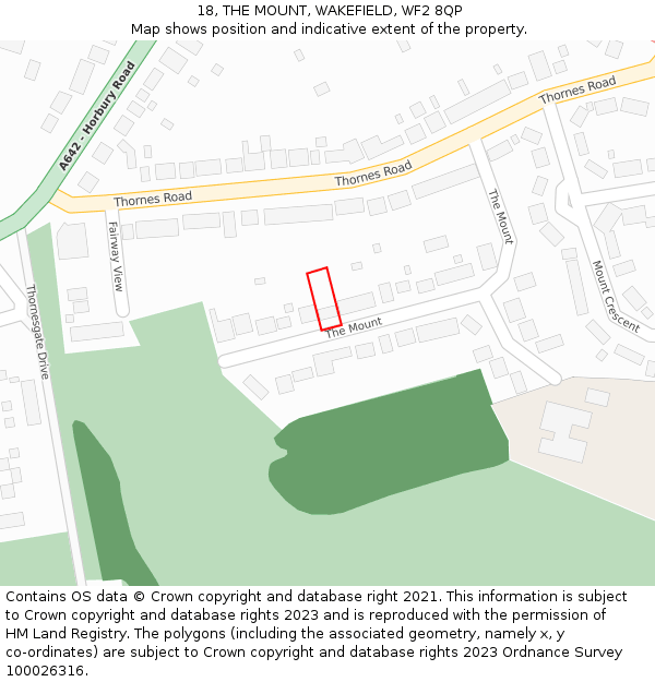 18, THE MOUNT, WAKEFIELD, WF2 8QP: Location map and indicative extent of plot