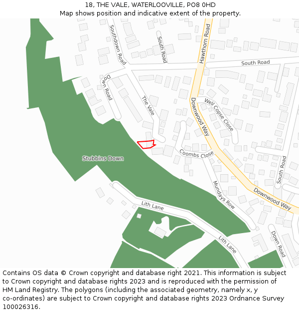 18, THE VALE, WATERLOOVILLE, PO8 0HD: Location map and indicative extent of plot