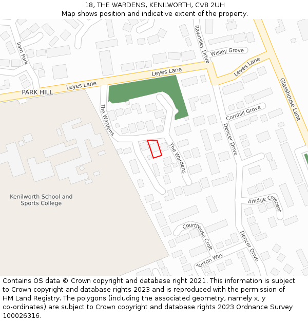 18, THE WARDENS, KENILWORTH, CV8 2UH: Location map and indicative extent of plot