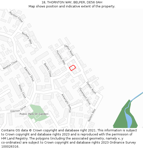 18, THORNTON WAY, BELPER, DE56 0AH: Location map and indicative extent of plot