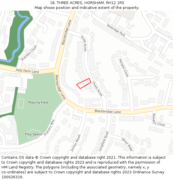 18, THREE ACRES, HORSHAM, RH12 1RS: Location map and indicative extent of plot