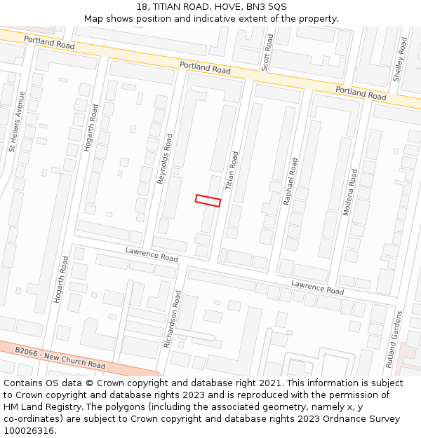 18, TITIAN ROAD, HOVE, BN3 5QS: Location map and indicative extent of plot