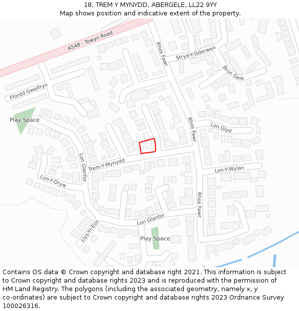 18, TREM Y MYNYDD, ABERGELE, LL22 9YY: Location map and indicative extent of plot