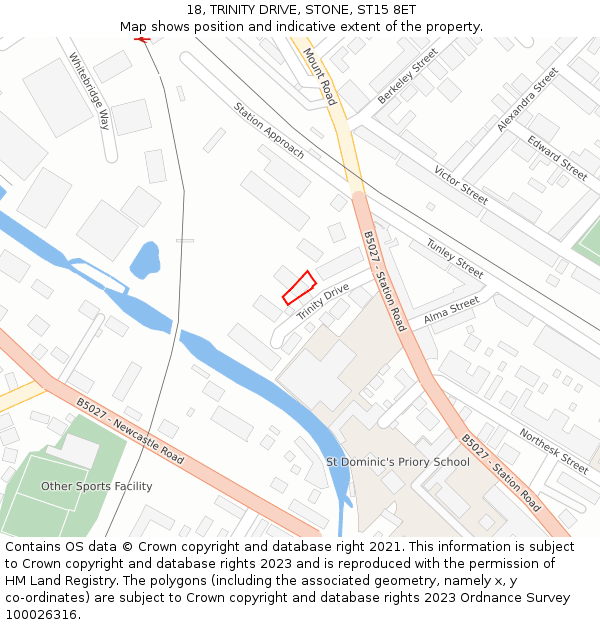 18, TRINITY DRIVE, STONE, ST15 8ET: Location map and indicative extent of plot