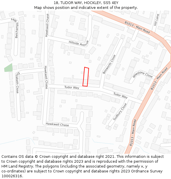 18, TUDOR WAY, HOCKLEY, SS5 4EY: Location map and indicative extent of plot