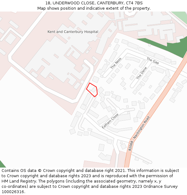 18, UNDERWOOD CLOSE, CANTERBURY, CT4 7BS: Location map and indicative extent of plot