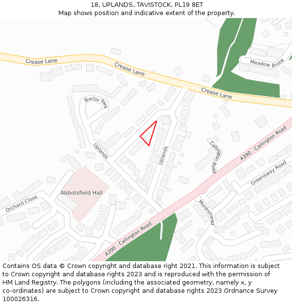 18, UPLANDS, TAVISTOCK, PL19 8ET: Location map and indicative extent of plot