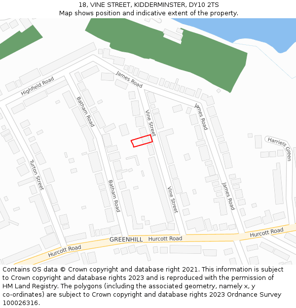 18, VINE STREET, KIDDERMINSTER, DY10 2TS: Location map and indicative extent of plot