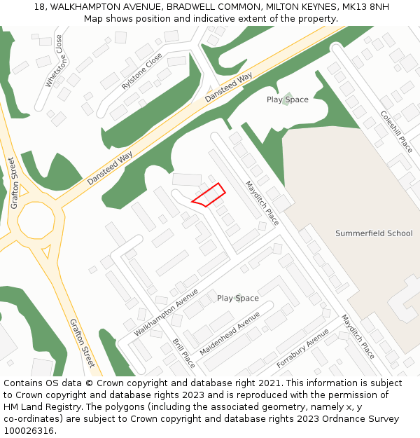 18, WALKHAMPTON AVENUE, BRADWELL COMMON, MILTON KEYNES, MK13 8NH: Location map and indicative extent of plot