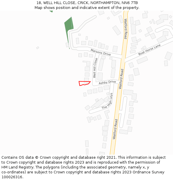 18, WELL HILL CLOSE, CRICK, NORTHAMPTON, NN6 7TB: Location map and indicative extent of plot