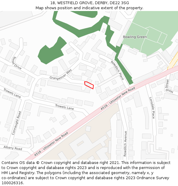 18, WESTFIELD GROVE, DERBY, DE22 3SG: Location map and indicative extent of plot