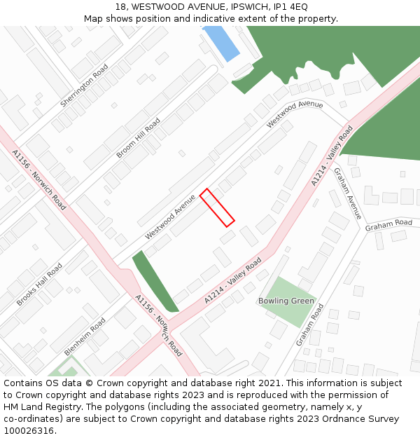 18, WESTWOOD AVENUE, IPSWICH, IP1 4EQ: Location map and indicative extent of plot