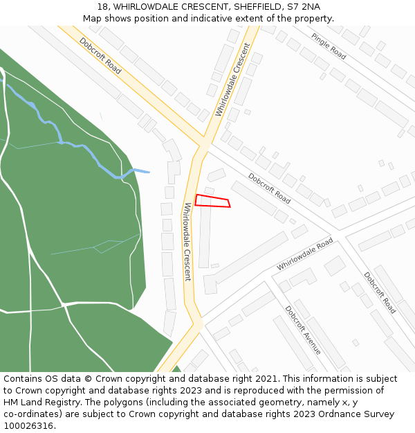 18, WHIRLOWDALE CRESCENT, SHEFFIELD, S7 2NA: Location map and indicative extent of plot