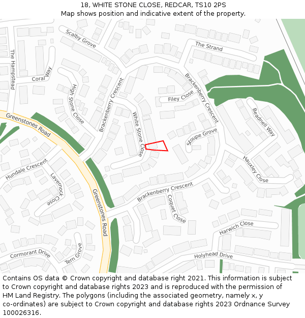 18, WHITE STONE CLOSE, REDCAR, TS10 2PS: Location map and indicative extent of plot