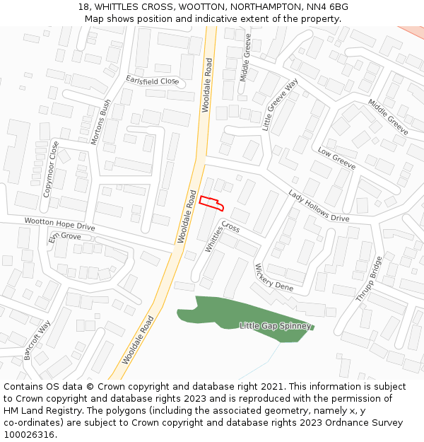 18, WHITTLES CROSS, WOOTTON, NORTHAMPTON, NN4 6BG: Location map and indicative extent of plot