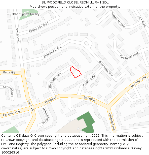 18, WOODFIELD CLOSE, REDHILL, RH1 2DL: Location map and indicative extent of plot