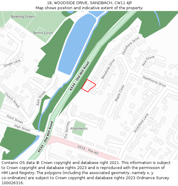 18, WOODSIDE DRIVE, SANDBACH, CW11 4JP: Location map and indicative extent of plot