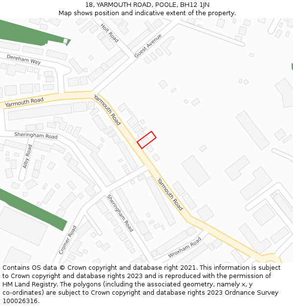 18, YARMOUTH ROAD, POOLE, BH12 1JN: Location map and indicative extent of plot