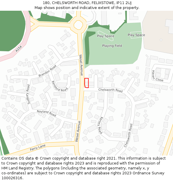 180, CHELSWORTH ROAD, FELIXSTOWE, IP11 2UJ: Location map and indicative extent of plot