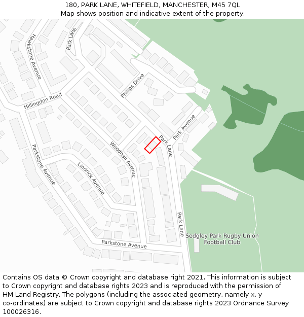 180, PARK LANE, WHITEFIELD, MANCHESTER, M45 7QL: Location map and indicative extent of plot