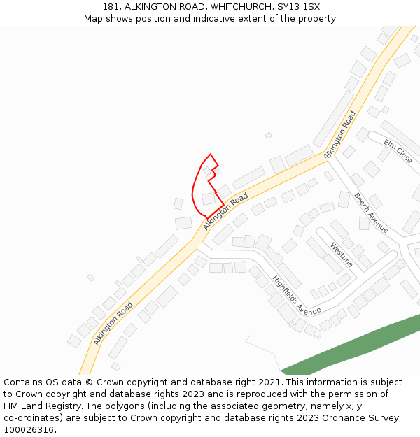 181, ALKINGTON ROAD, WHITCHURCH, SY13 1SX: Location map and indicative extent of plot