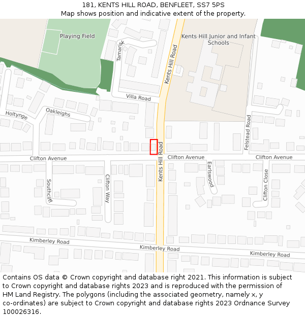 181, KENTS HILL ROAD, BENFLEET, SS7 5PS: Location map and indicative extent of plot