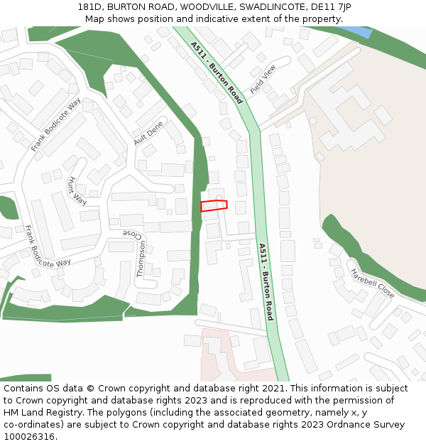 181D, BURTON ROAD, WOODVILLE, SWADLINCOTE, DE11 7JP: Location map and indicative extent of plot