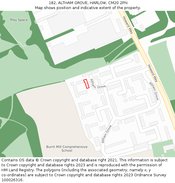 182, ALTHAM GROVE, HARLOW, CM20 2PN: Location map and indicative extent of plot