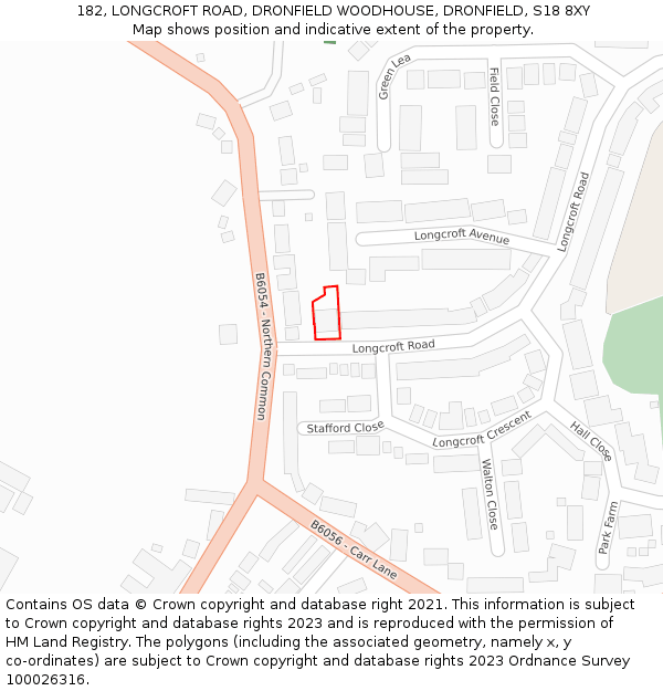 182, LONGCROFT ROAD, DRONFIELD WOODHOUSE, DRONFIELD, S18 8XY: Location map and indicative extent of plot