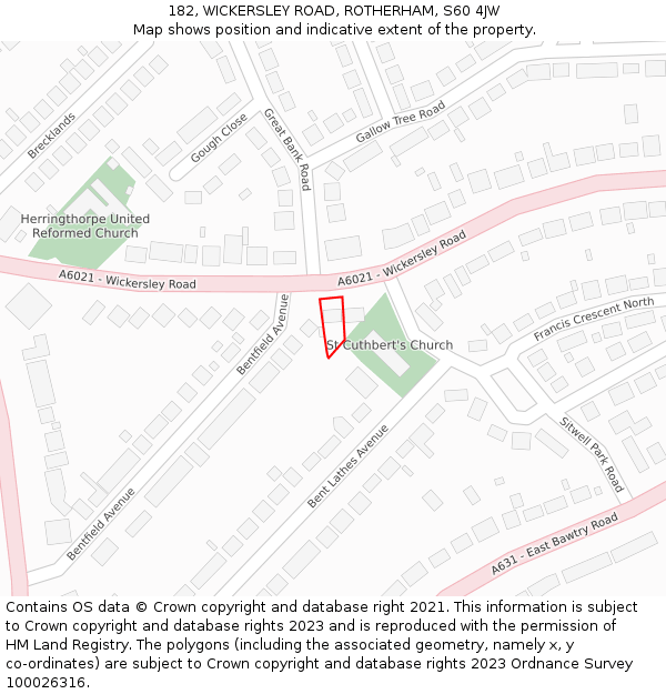 182, WICKERSLEY ROAD, ROTHERHAM, S60 4JW: Location map and indicative extent of plot