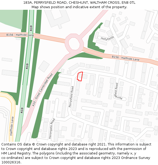 183A, PERRYSFIELD ROAD, CHESHUNT, WALTHAM CROSS, EN8 0TL: Location map and indicative extent of plot