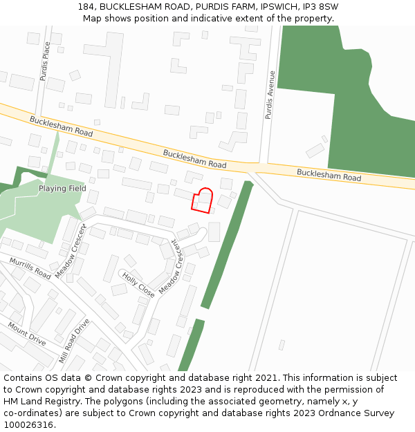 184, BUCKLESHAM ROAD, PURDIS FARM, IPSWICH, IP3 8SW: Location map and indicative extent of plot