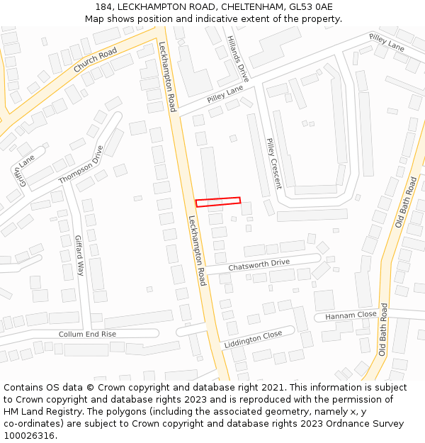 184, LECKHAMPTON ROAD, CHELTENHAM, GL53 0AE: Location map and indicative extent of plot