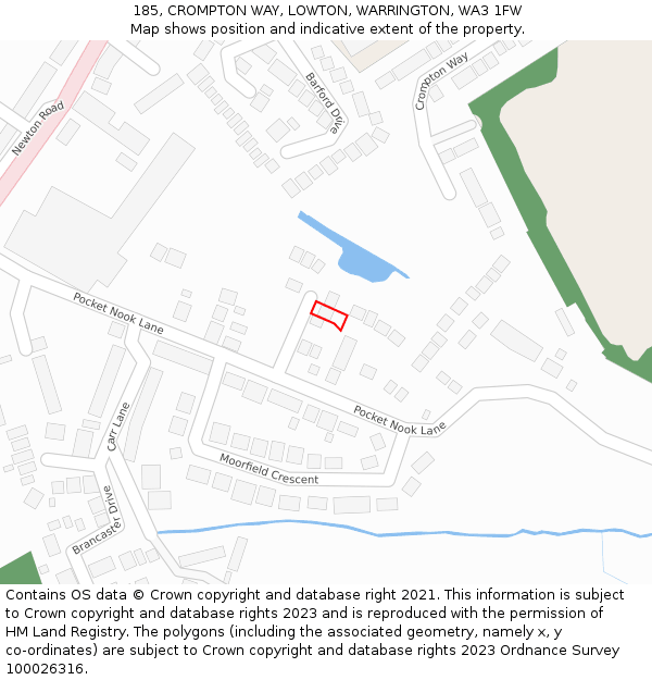 185, CROMPTON WAY, LOWTON, WARRINGTON, WA3 1FW: Location map and indicative extent of plot