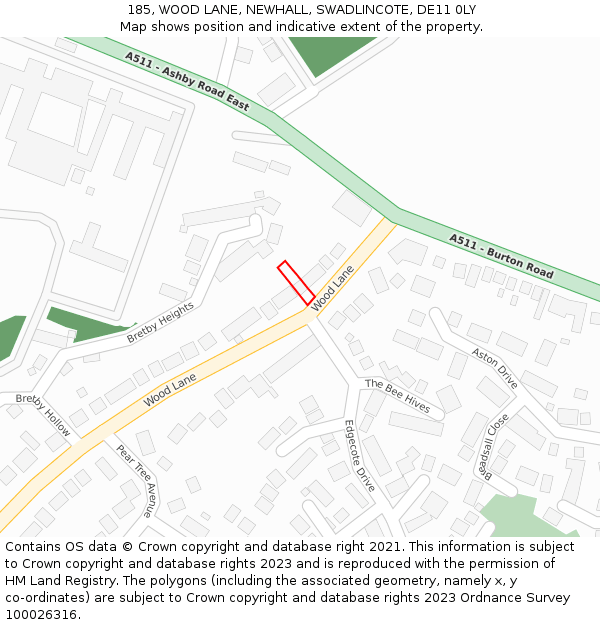 185, WOOD LANE, NEWHALL, SWADLINCOTE, DE11 0LY: Location map and indicative extent of plot