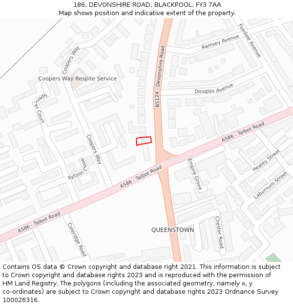 186, DEVONSHIRE ROAD, BLACKPOOL, FY3 7AA: Location map and indicative extent of plot