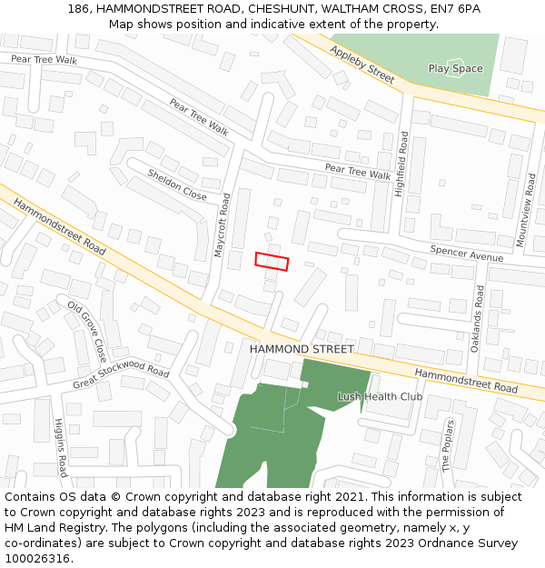 186, HAMMONDSTREET ROAD, CHESHUNT, WALTHAM CROSS, EN7 6PA: Location map and indicative extent of plot