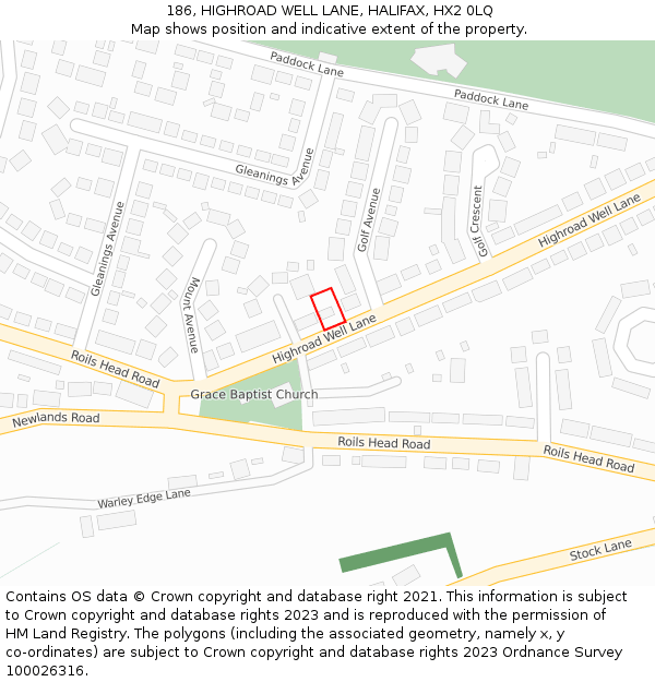 186, HIGHROAD WELL LANE, HALIFAX, HX2 0LQ: Location map and indicative extent of plot