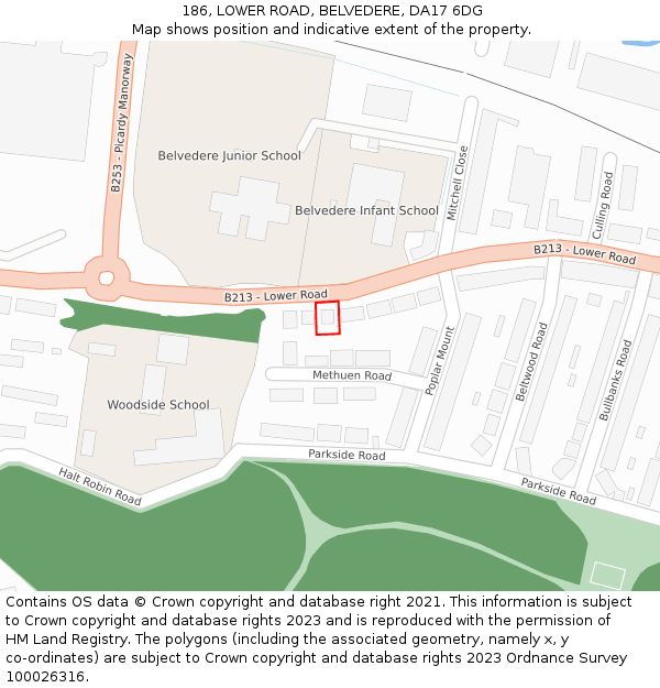 186, LOWER ROAD, BELVEDERE, DA17 6DG: Location map and indicative extent of plot