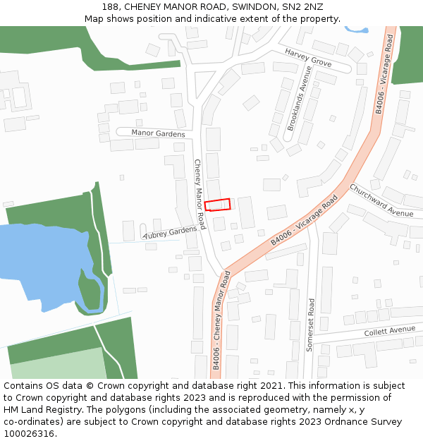 188, CHENEY MANOR ROAD, SWINDON, SN2 2NZ: Location map and indicative extent of plot