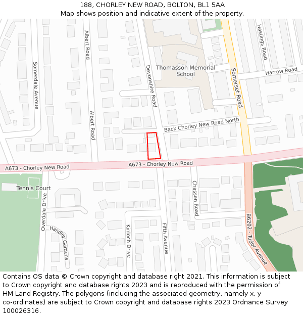 188, CHORLEY NEW ROAD, BOLTON, BL1 5AA: Location map and indicative extent of plot