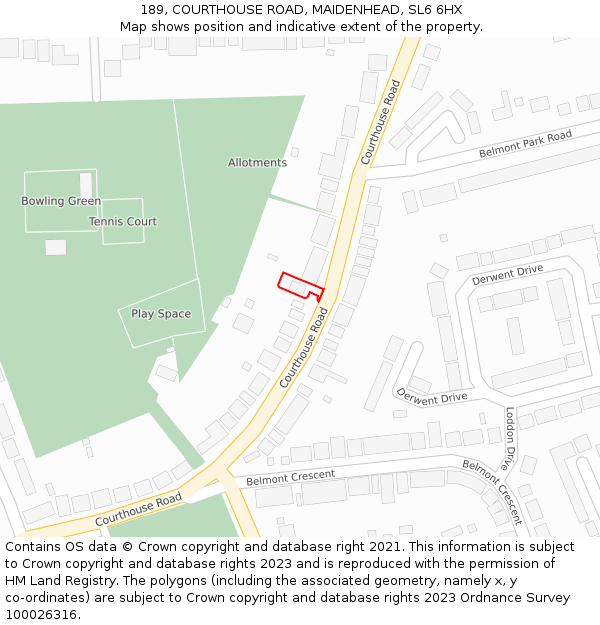 189, COURTHOUSE ROAD, MAIDENHEAD, SL6 6HX: Location map and indicative extent of plot