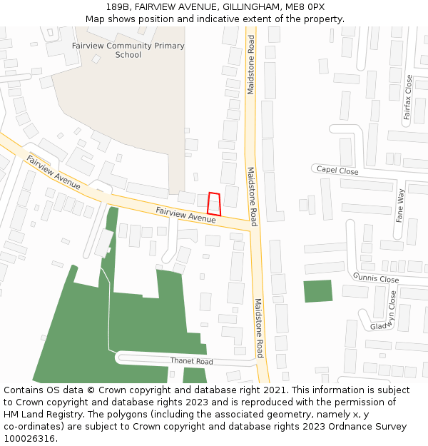 189B, FAIRVIEW AVENUE, GILLINGHAM, ME8 0PX: Location map and indicative extent of plot